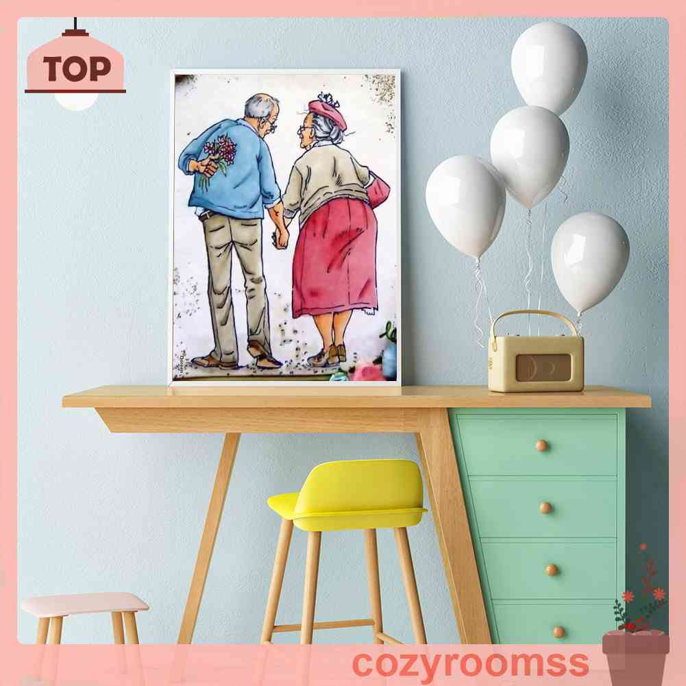 Tranh Đính Đá Kim Cương Toàn Bộ 5D DIY Hình Vẽ Đôi Người Già