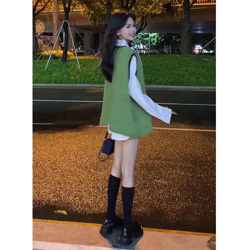 Áo Dệt Kim Sát Nách Dáng Rộng In Hoa Màu Sắc Tương Phản Kiểu Hàn Quốc Dễ Thương Cho Nữ