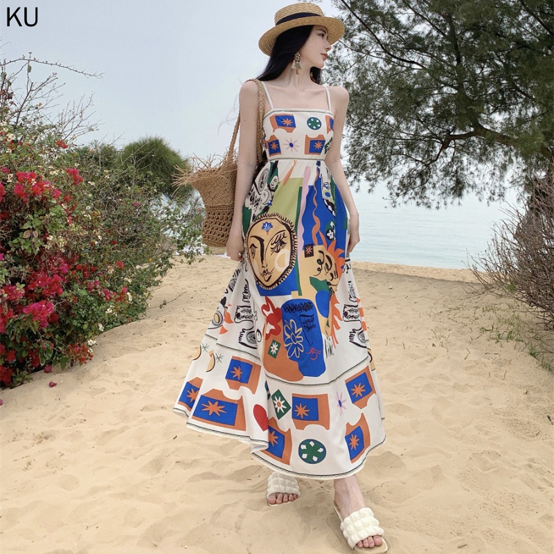 Đầm Hai Dây Dáng Dài In Họa Tiết Phong Cách Thái Lan Thời Trang Mùa Hè Xinh Xắn Cho Nữ