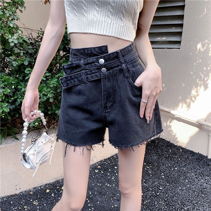 Jiashucheng Plus Size Fat mm Quần Short Denim Cạp Cao Dáng Rộng Phong Cách Mới Mùa Hè Dễ Phối Đồ Cho Nữ @ -