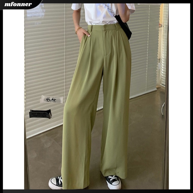 Quần Dài Lưng Cao Ống Rộng Màu Sắc Đơn Giản Thời Trang Mùa Hè Cho Nữ
