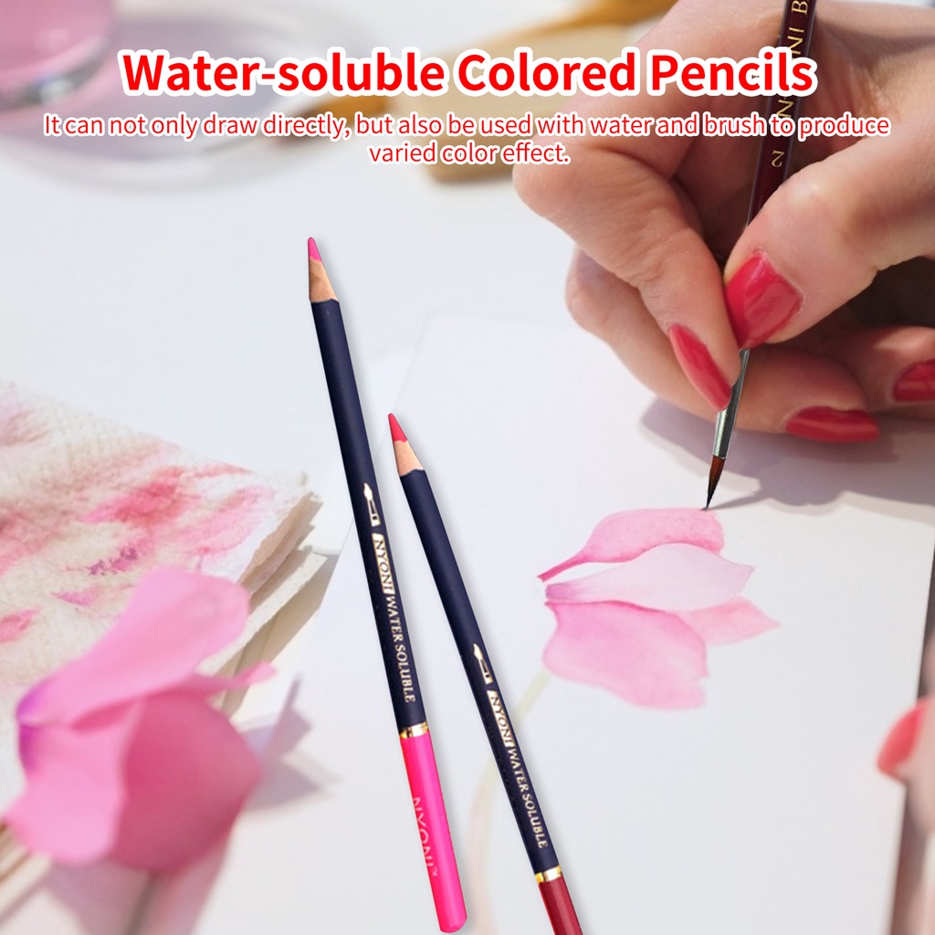 Nyoni Bộ 12 / 24 / 36 / 48 / 72 / 100 Bút Chì Màu Nước Hòa Tan Kèm Hộp Kim Loại Cho Học Sinh / Người Lớn