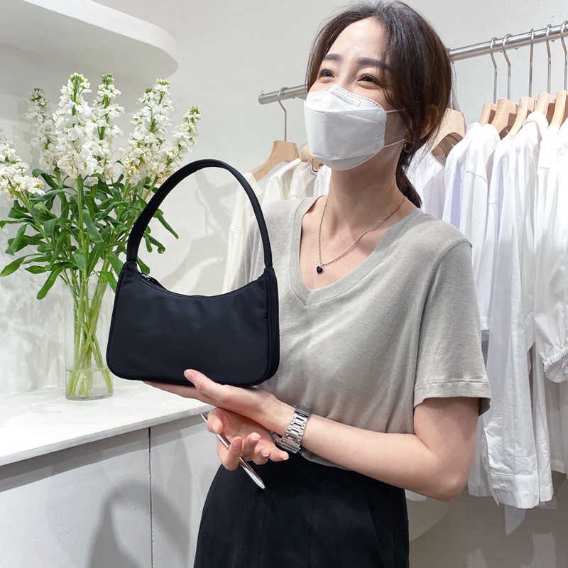 Fancy Túi Xách Đeo Dưới Cánh Tay Bằng Nylon Màu Đen Cổ Điển Chống Thấm Nước