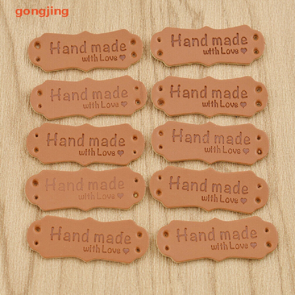 Set 50 Thẻ Tag Da PU In Chữ Handmade With Love Dùng Để May Vá DIY