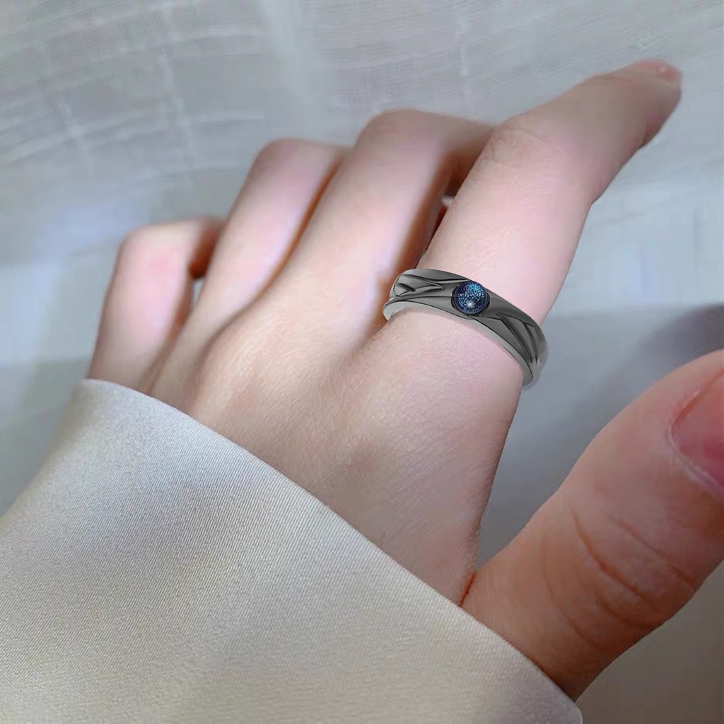 [IGT] Nhẫn Hở Đính Đá Mặt Trăng Màu Trắng Đen Phong Cách Vintage Có Thể Điều Chỉnh Trang Sức Hàng Ngày Cho Học Sinh