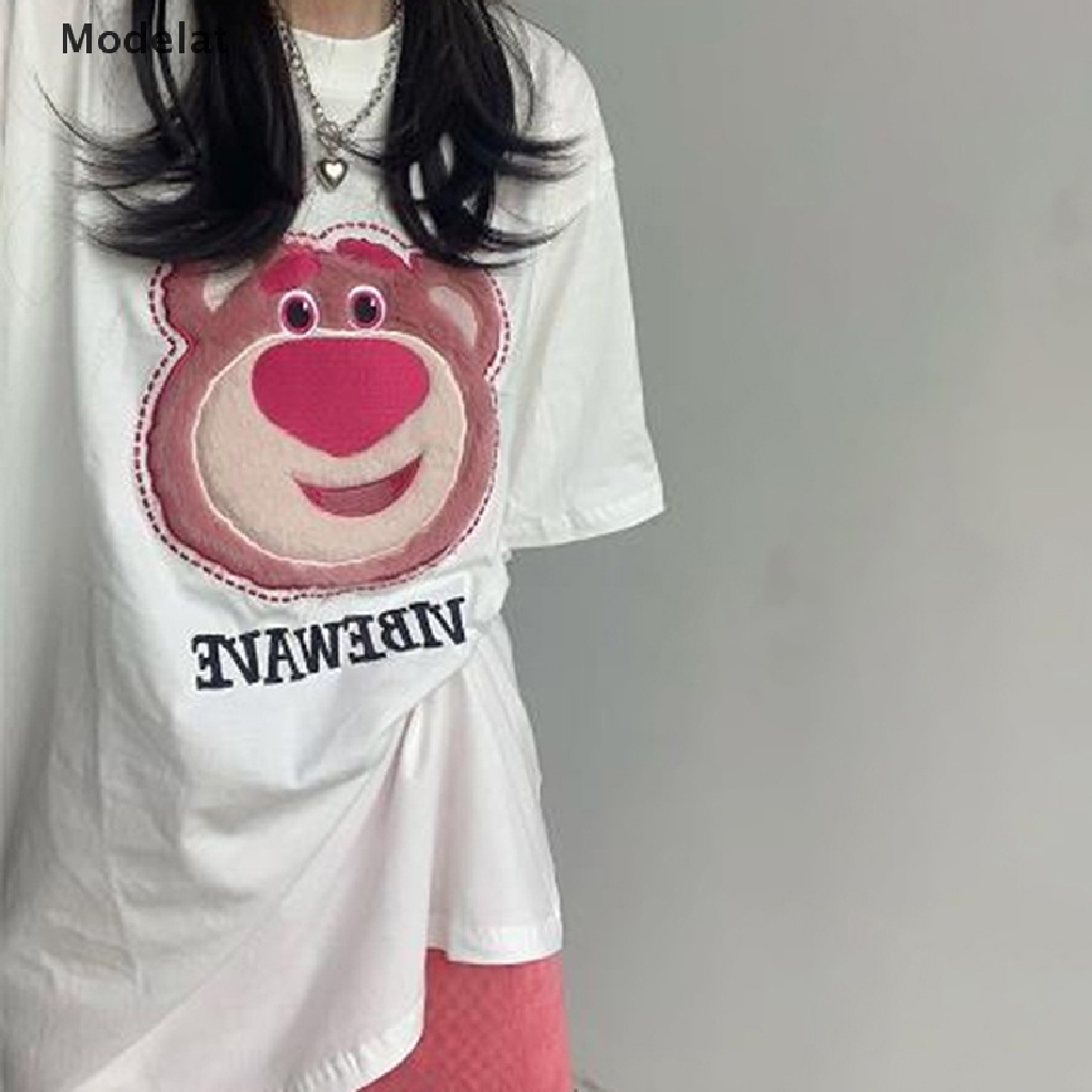 Áo Thun Nữ Ngắn Tay In Hình Gấu Và Dâu Tây Phong Cách Hàn Quốc Mới