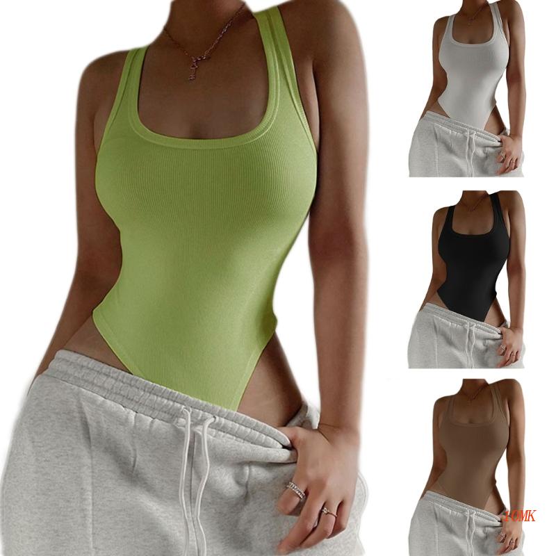 Xiangbao Bộ Áo Liền Quần Thể Thao Dệt Kim Ôm Dáng Không Tay Có Gân Cho Nữ