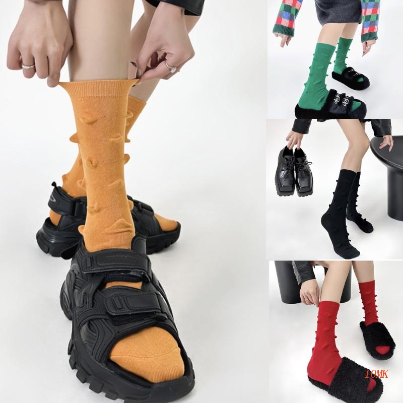 Xiangbao Vớ Cotton Dài Ngang Bắp Chân Màu Trơn Họa Tiết Nhím Gai 3D Thời Trang Harajuku Dễ Thương Dành Cho Bạn Nữ