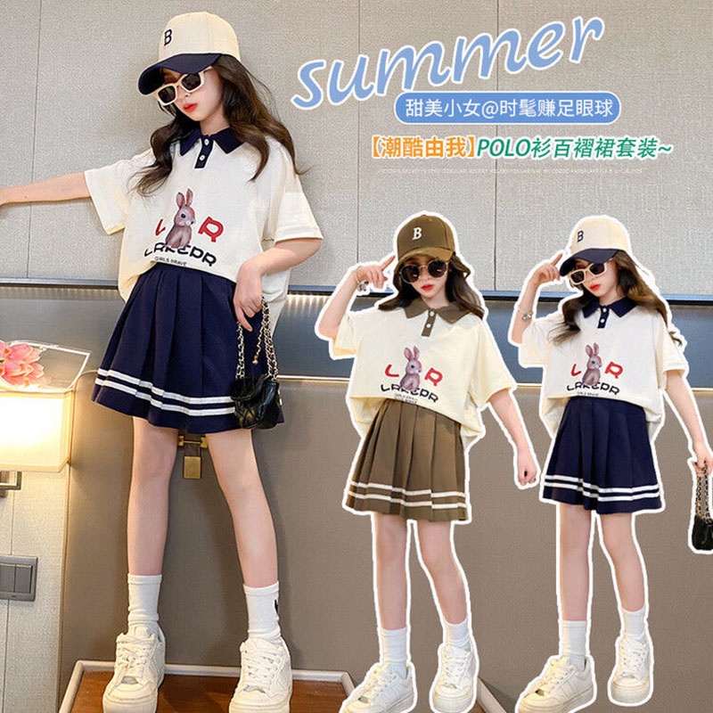 Bộ Áo Váy Hai Mảnh Mùa Hè In Họa Tiết Hoạt Hình Phong Cách Hàn Quốc Cho Bé Gái 3-14 Tuổi