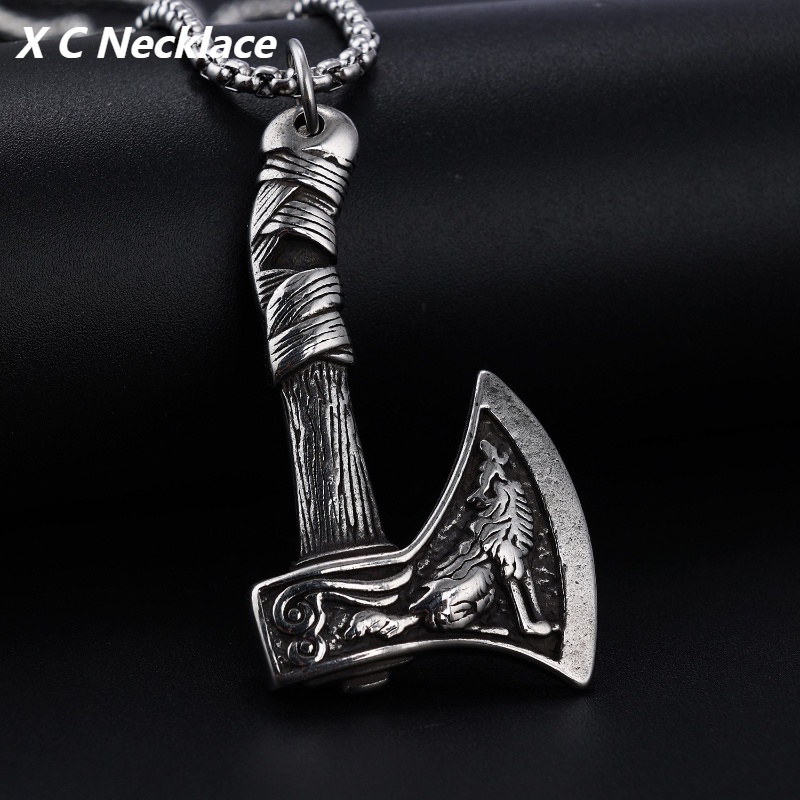 Vòng cổ Mặt Đầu Lâu Bằng Thép Không Gỉ Phong Cách Viking Legend Battle Axe Punk Hip Hop Mới Làm Quà Tặng Sinh Nhật Cho Nam Và Nữ