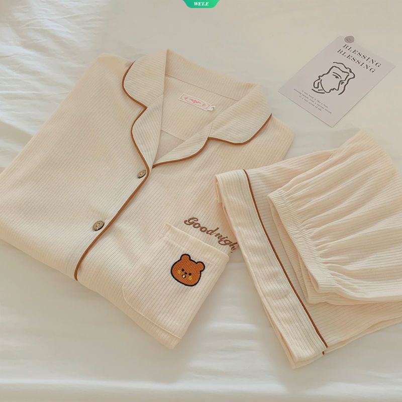 Bộ Đồ Ngủ Tay Ngắn Dáng Rộng In Hình Gấu Dễ Thương Phong Cách Hàn Quốc Thời Trang Mùa Hè 2023