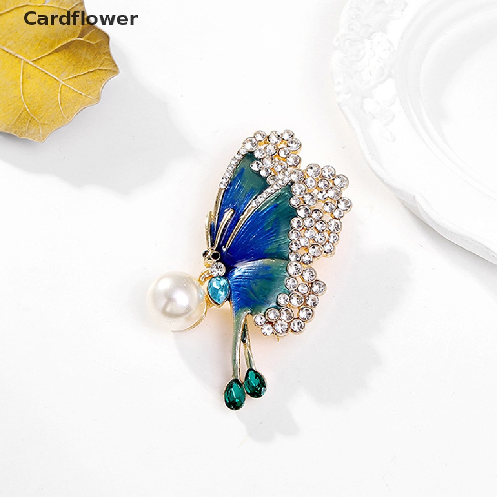 &lt; Cardflower &gt; Trâm Cài Áo Hình Bướm Tráng Men Đính Đá Ngọc Trai Thời Trang Cho Nữ Dự Tiệc