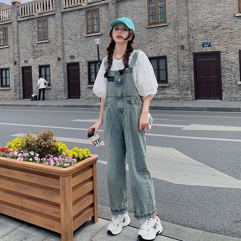 Bellflower Bộ Áo Liền Quần Yếm Denim Mùa Hè 2023 Phong Cách Hồng Kông Tươi Mới Phù Hợp Với Tuổi Teen Miễn Phí Giao Hàng Mới