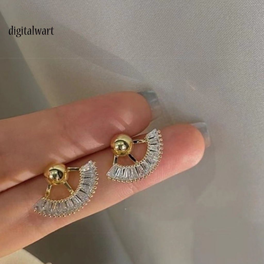 Kỹ Thuật Số| 1 Cặp Bông Tai Hình Quạt Tròn Đính Đá Thời Trang Dành Cho Nữ