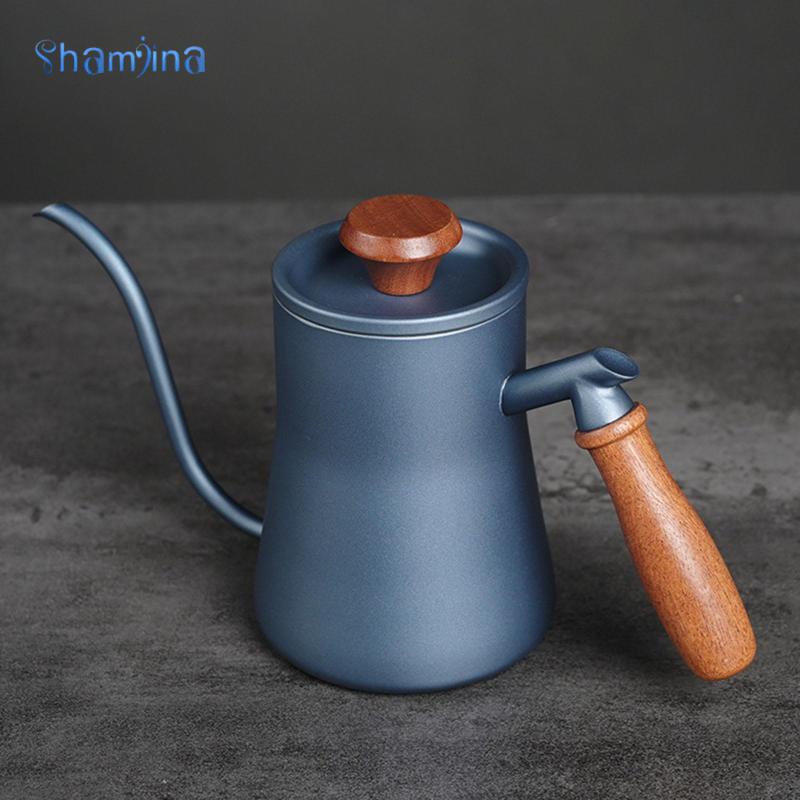 Bình pha cà phê SHAMJINA 550ml pha cà phê bằng thép không gỉ 304 có tay cầm bằng gỗ
