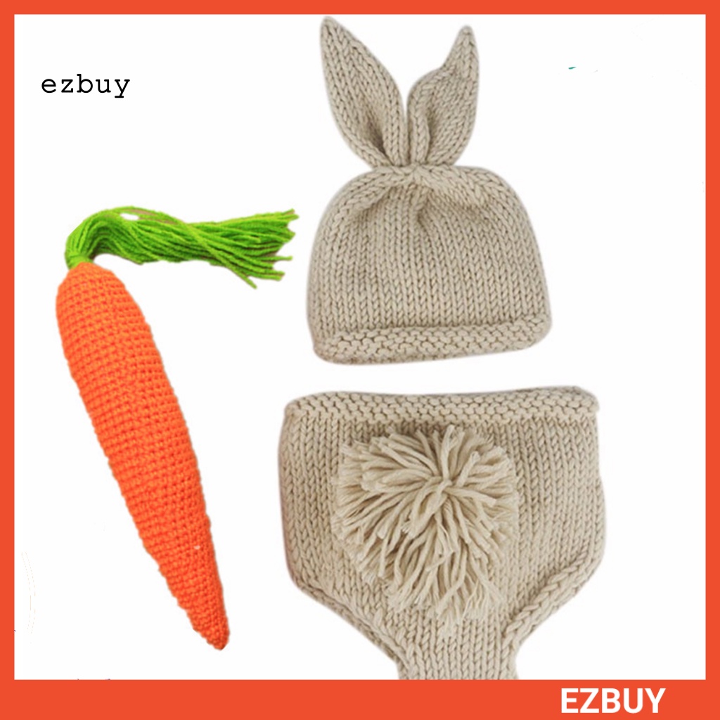 1 Set Mũ Tai Thỏ Đan Len Thủ Công + Quần Short Dùng Làm Đạo Cụ Chụp Ảnh Cho Bé Sơ Sinh