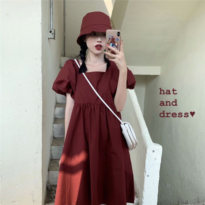 Set Áo Cổ Vuông Tay Phồng Phối Chân Váy Thời Trang Hàn Quốc Xinh Xắn Cho Nữ