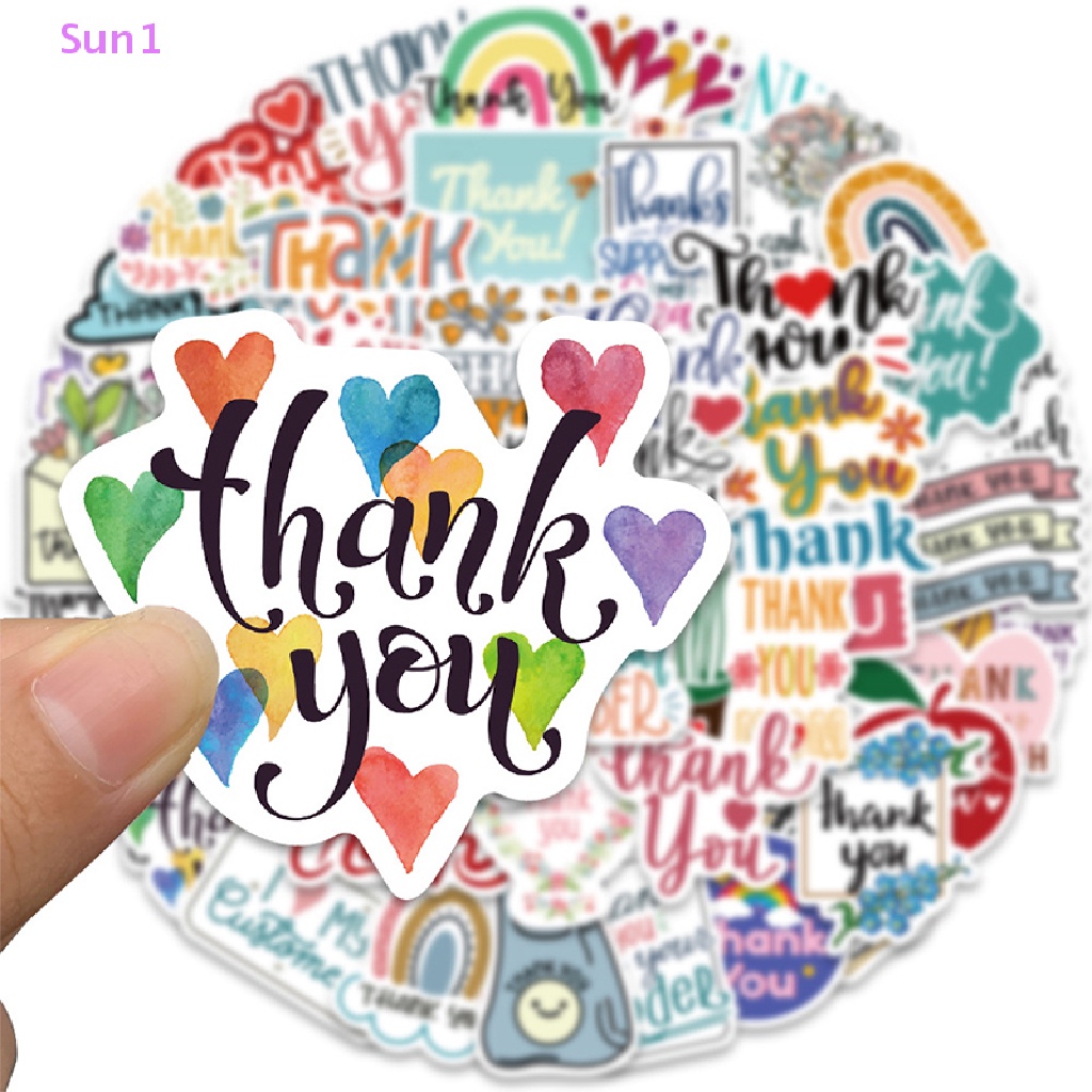 Bộ 50 Miếng Dán Chống Nước Trang Trí Sổ Tay / Hành Lý In Chữ Thank You Sun1
