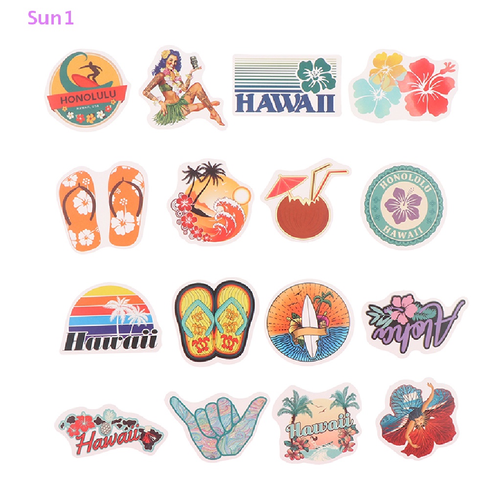 Set 50 Sticker Hoạt Hình Dán Trang Trí Laptop Ván Trượt Phong Cách Hawaii
