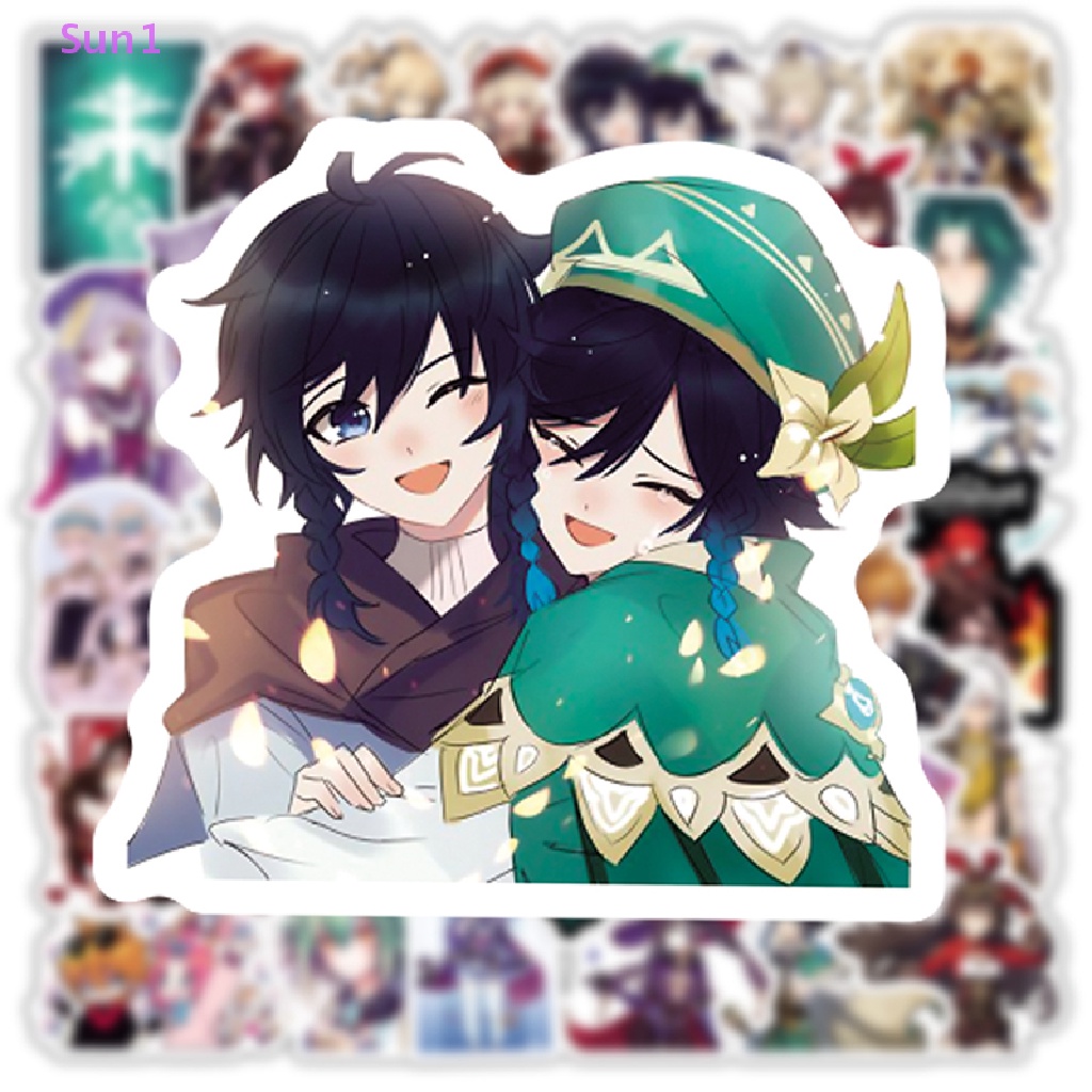 Set 50 Sticker Dán Trang Trí Laptop / Ván Trượt / Guitar / Va Li Hình Anime Genshin Va Chạm Sun1 >