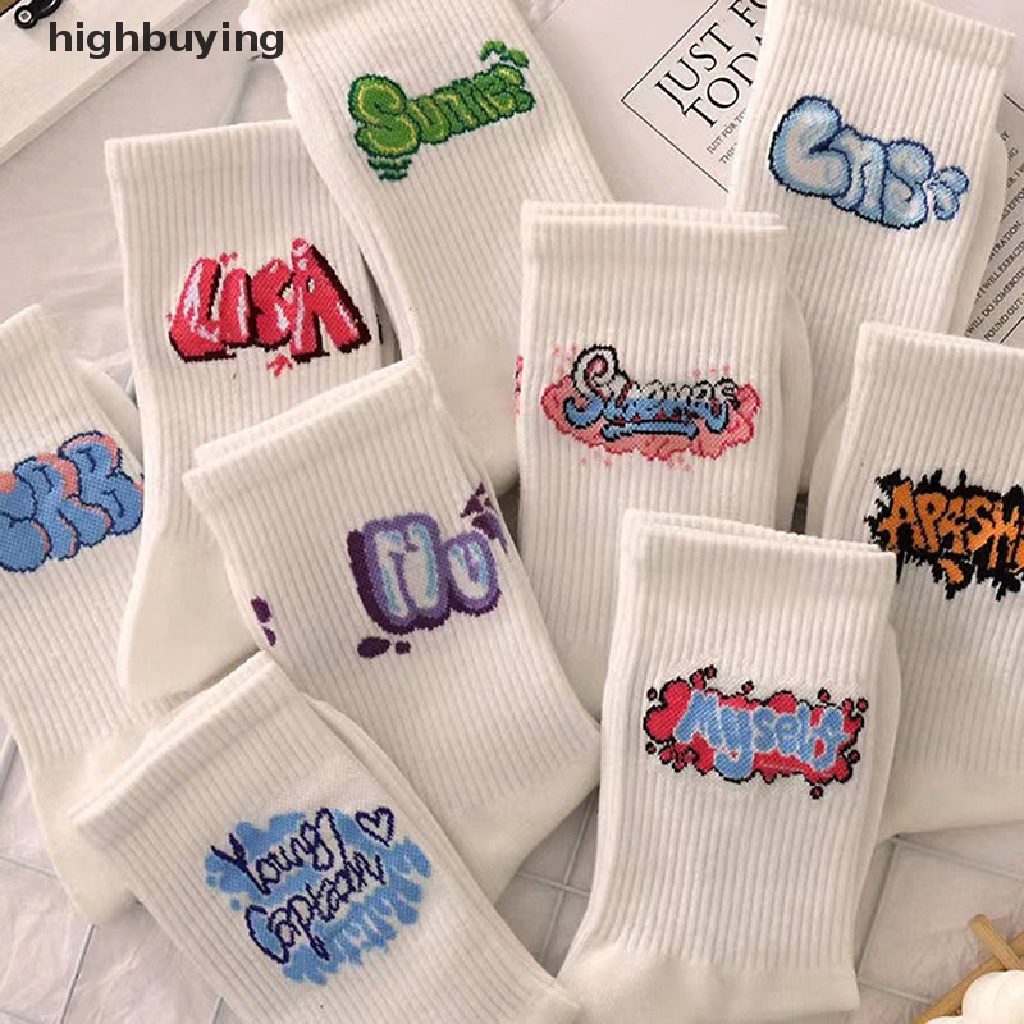 Đôi Vớ cotton Thoáng Khí Màu Trơn In Chữ Thời Trang Cho Nữ