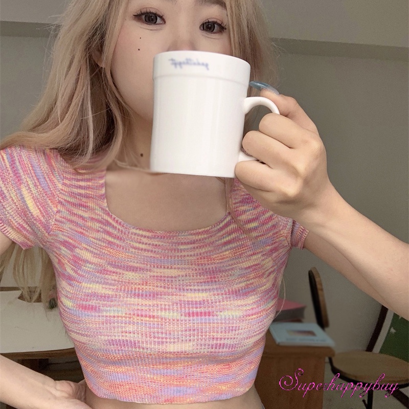 Áo Thun Tay Ngắn Cổ Vuông Dáng Ôm Thời Trang Mùa Hè Xinh Xắn Cho Nữ