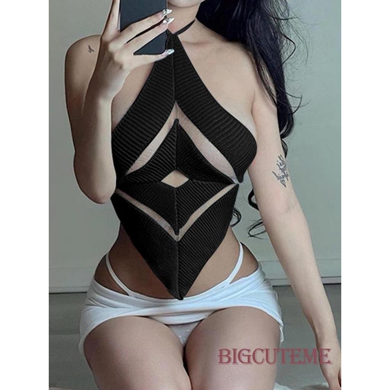 Áo Dệt Kim Không Tay Hở Lưng Xuyên Thấu Thời Trang Mùa Hè Dành Cho Nữ