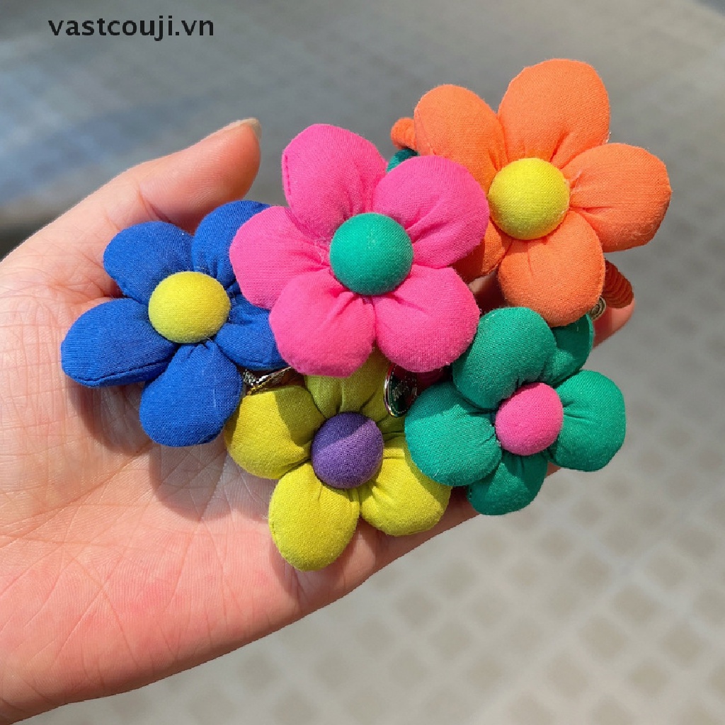 1 Dây Cột Tóc Co Giãn Màu Trơn Gắn Hoa Hoạt Hình Dễ Thương Cho Bé Gái