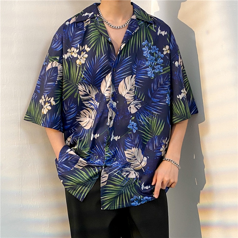 Áo Sơ Mi Tay Ngắn Dáng Rộng In Họa Tiết Hoa Phong Cách Hawaii Thời Trang Cao Cấp Cho Nam