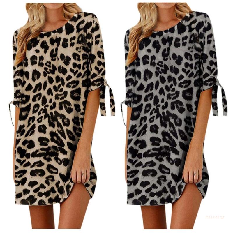 Đầm Dài Cổ Tròn In Họa Tiết Da Báo Thời Trang Mùa Hè Xinh Xắn Cho Nữ