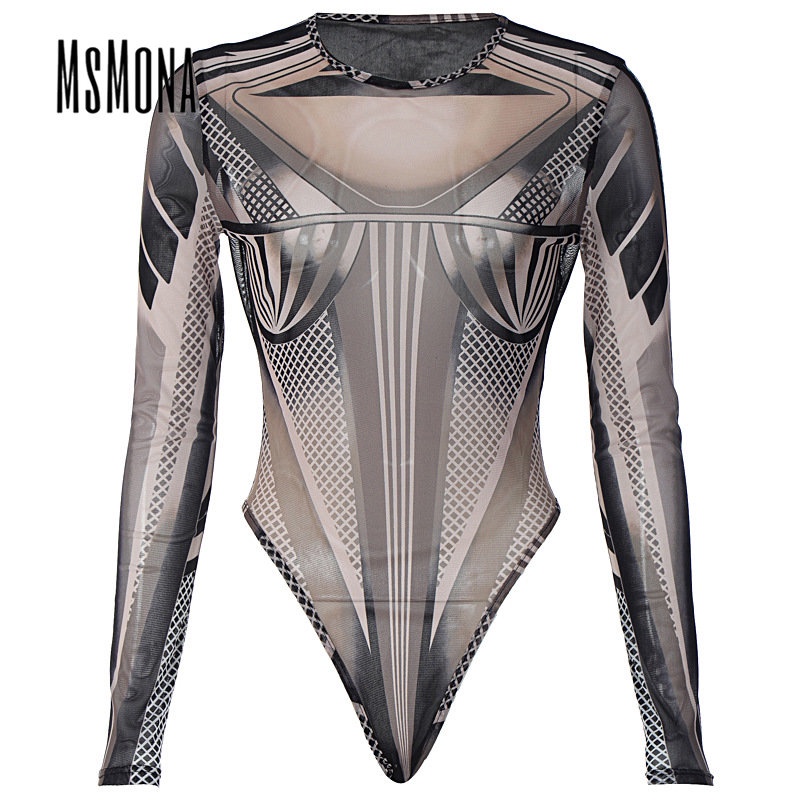 Bộ Áo Liền Quần Cổ Tròn Tay Dài Xuyên Thấu Phối Màu Tương Phản Thời Trang 2023 Cho Nữ