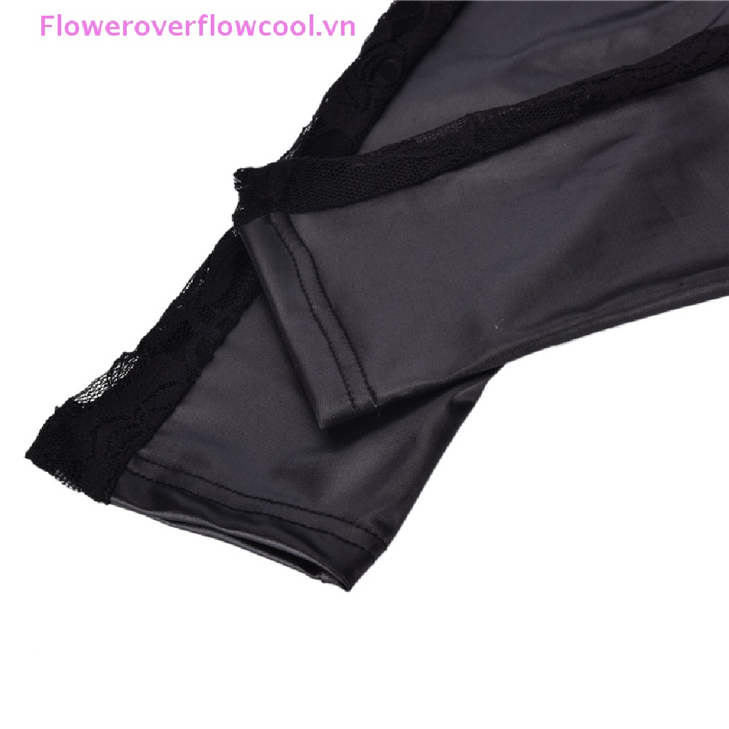 Quần Legging Da PU Phối Ren Phong Cách Gothic Punk Quyến Rũ Cho Nữ