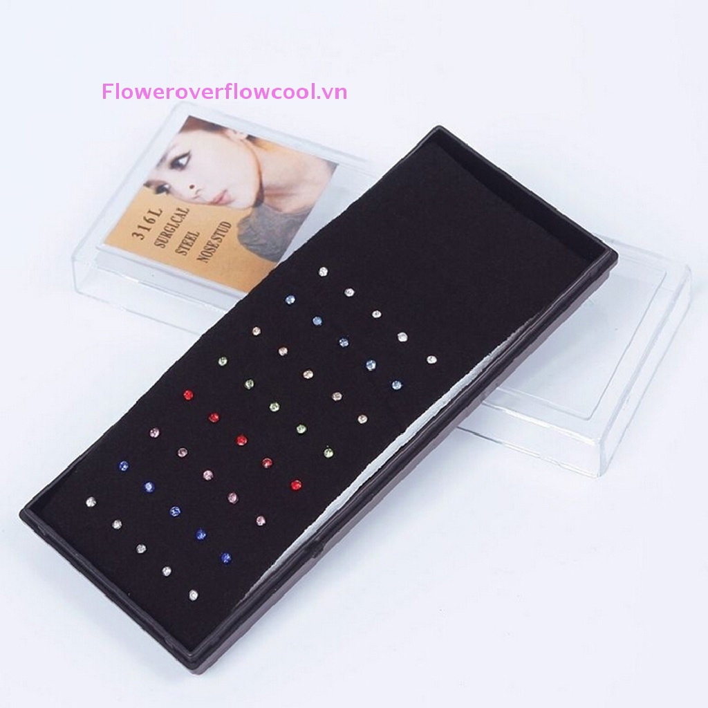 Bộ 40 Khuyên Mũi Bằng Thép Không Gỉ Đính Đá Pha Lê