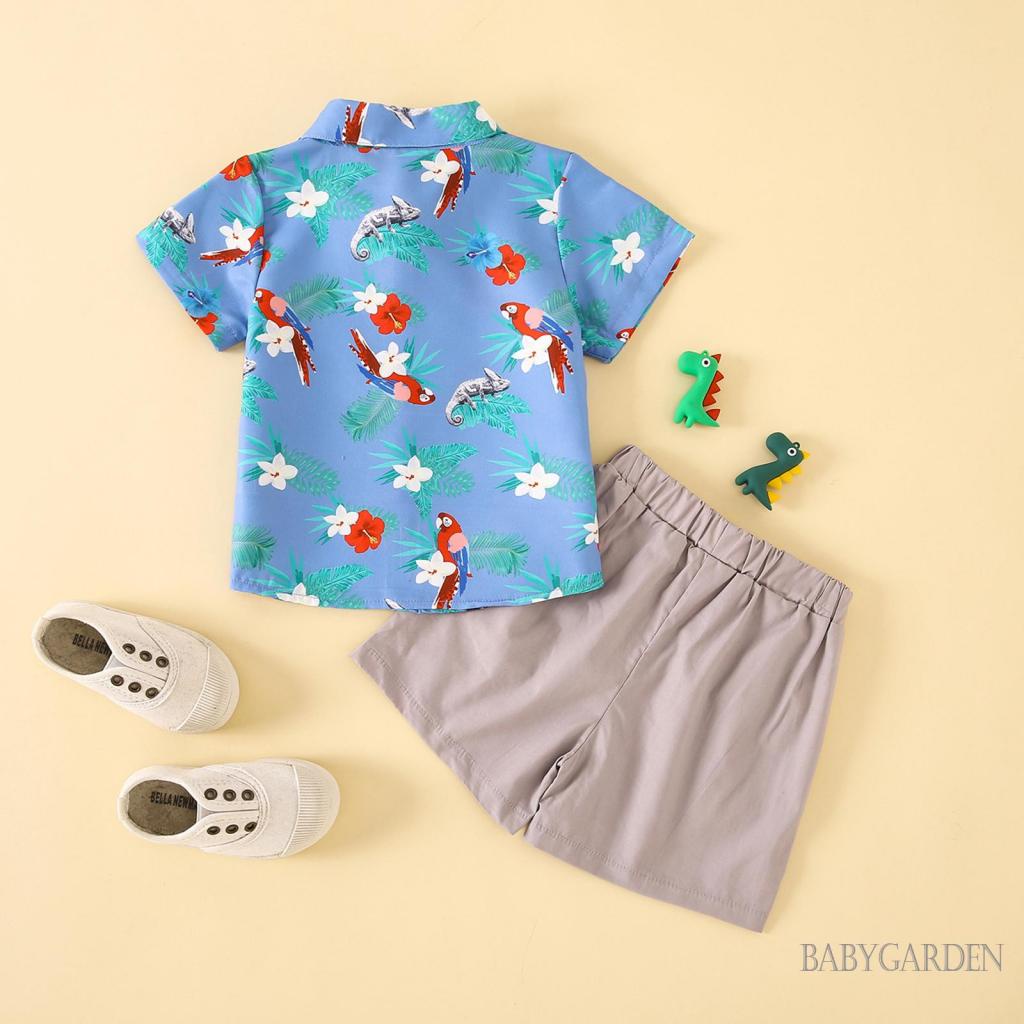 Bộ Áo Sơ Mi Tay Ngắn + Quần Ngắn Màu Trơn Phong Cách Đường Phố Thời Trang Cho Bé Trai 1-5 Tuổi