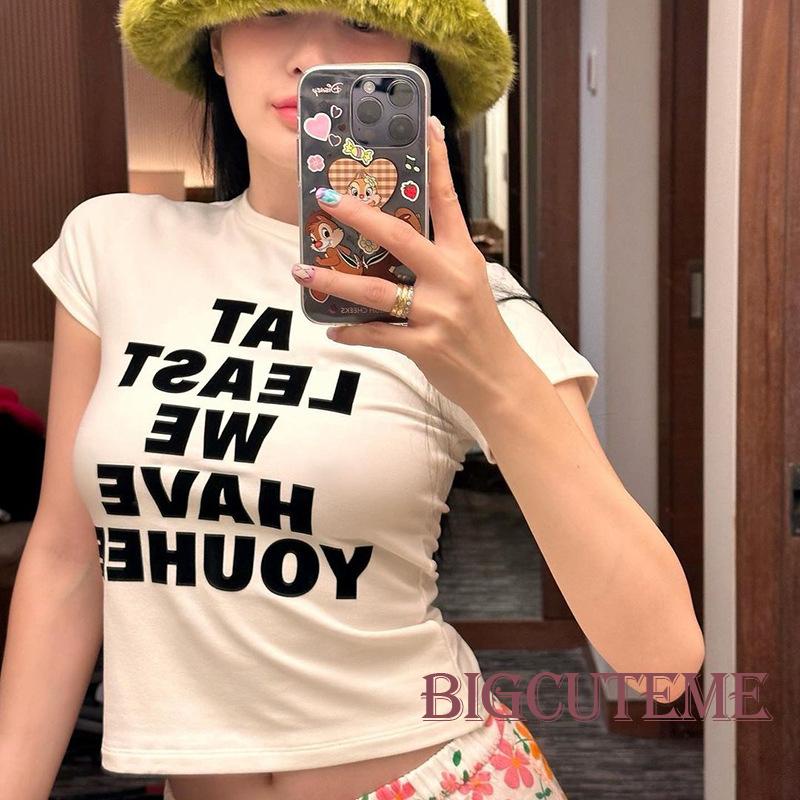 Áo Thun Nữ Ngắn Tay Cổ Tròn In Chữ Phong Cách Đường Phố