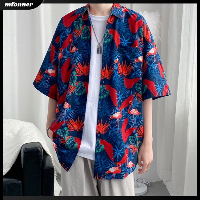 Áo Sơ Mi Cotton Pha Ngắn Tay In Họa Tiết Hoa Phong Cách Retro Hong Kong Cho Nam Nữ