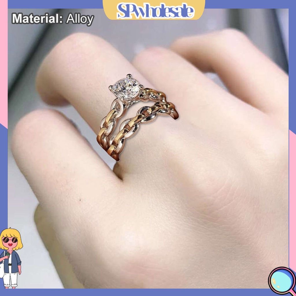 <SPwholesale> Bộ 2 Nhẫn Hợp Kim Đính Đá Sang Trọng Cho Nữ