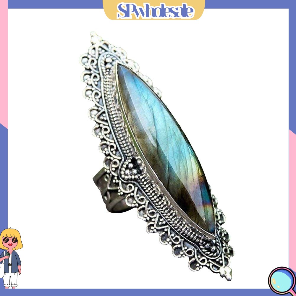 <SPwholesale> Nhẫn Khảm Đá Labradorite Cổ Điển Cho Nữ