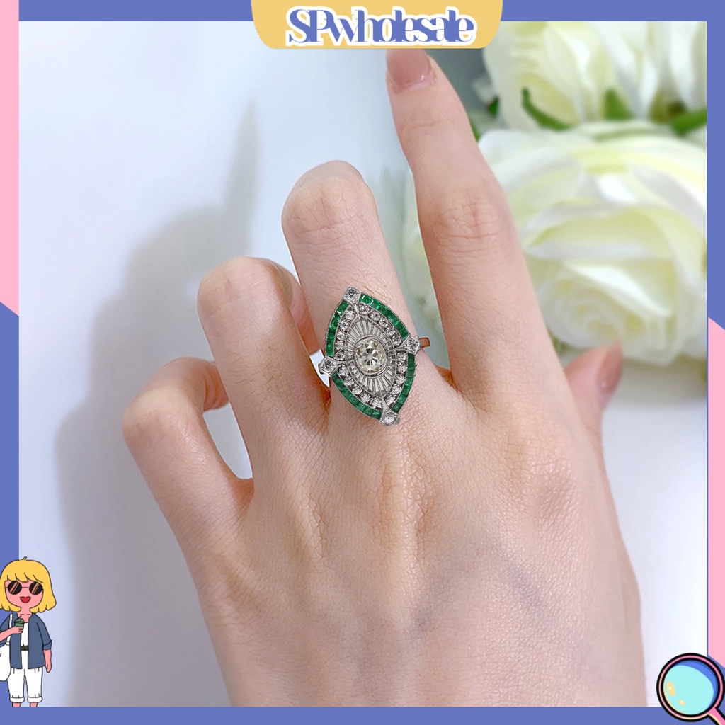 <SPwholesale> Nhẫn Đính Đá Ngọc Lục Bảo Nhân Tạo Hai Tông Màu Lấp Lánh Nghệ Thuật Làm Quà Tặng Sinh Thái Cho Nữ