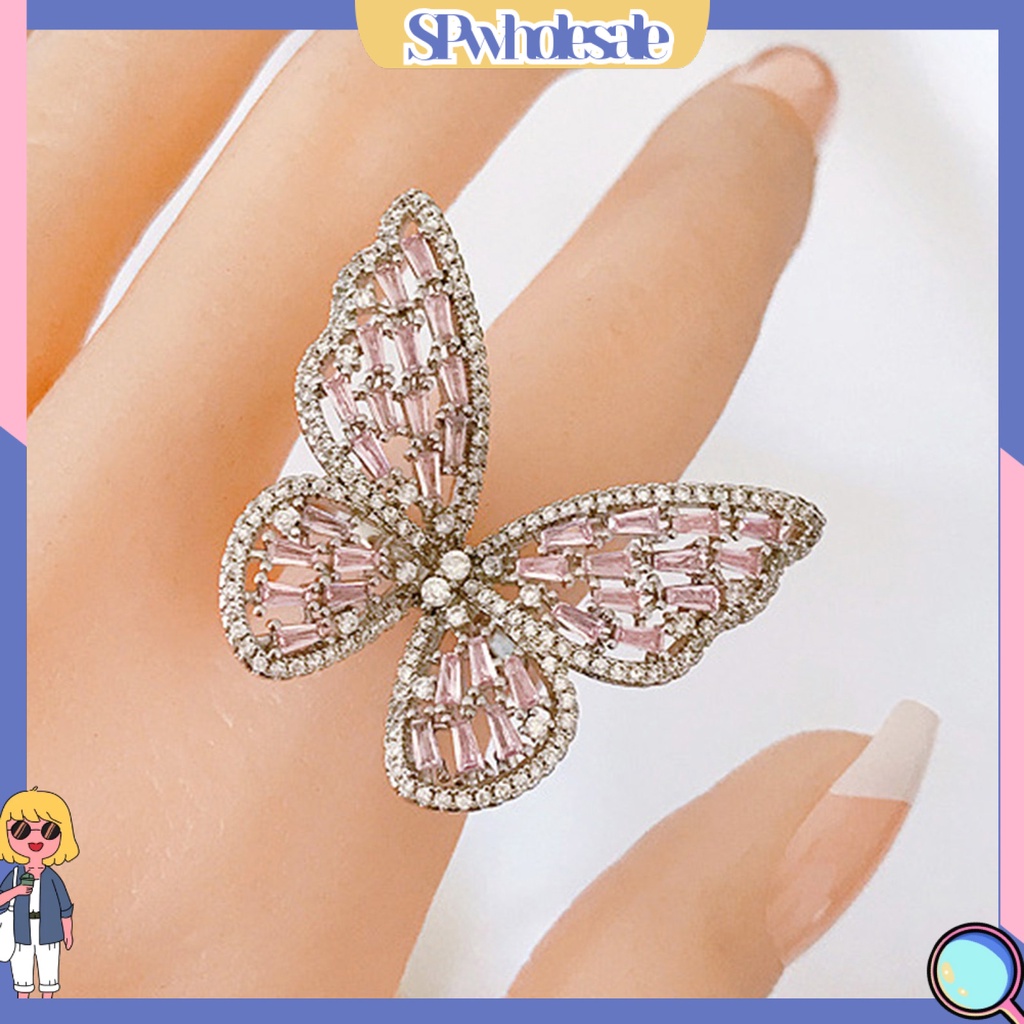 <SPwholesale> Nhẫn Hình Bướm Rỗng Đính Đá Thời Trang Cho Nữ