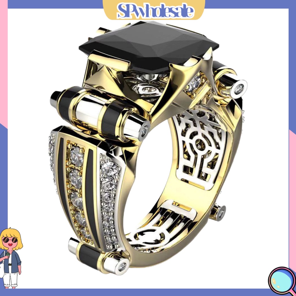 &lt;SPwholesale&gt; Nhẫn Đính Đá Pha Lê Giả Hai Tông Màu Phong Cách Punk Vintage Cá Tính Làm Quà Tặng Dành Cho Nữ