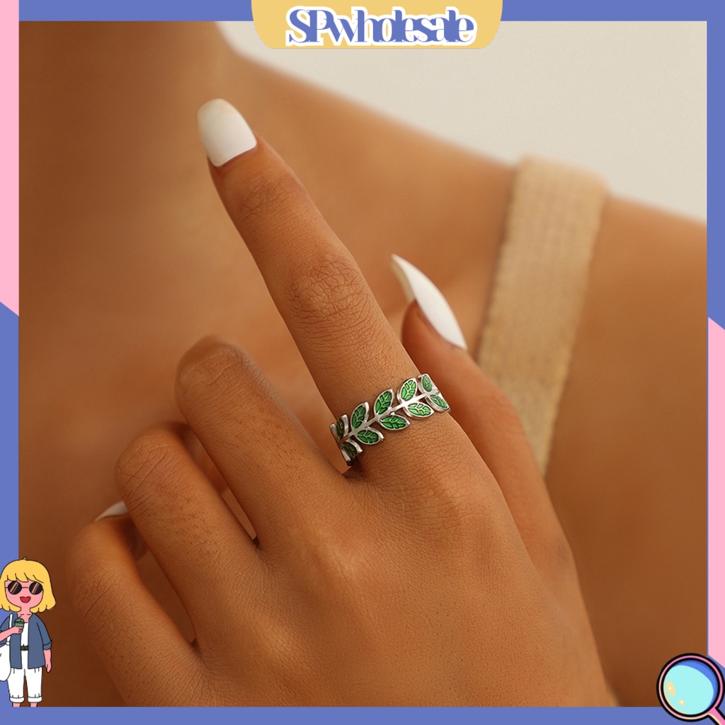 &lt;SPwholesale&gt; Nhẫn Dạng Hở Hình Hoa Lá Trái Tim Màu Sắc Tươi Sáng Có Thể Điều Chỉnh Kích Thước Cho