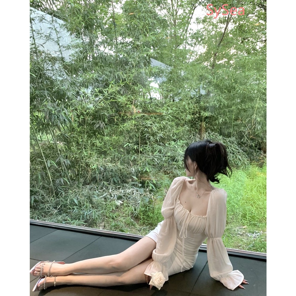 Áo Kiểu Tay Phồng Cổ Vuông Phong Cách Pháp Thanh Lịch Cho Nữ