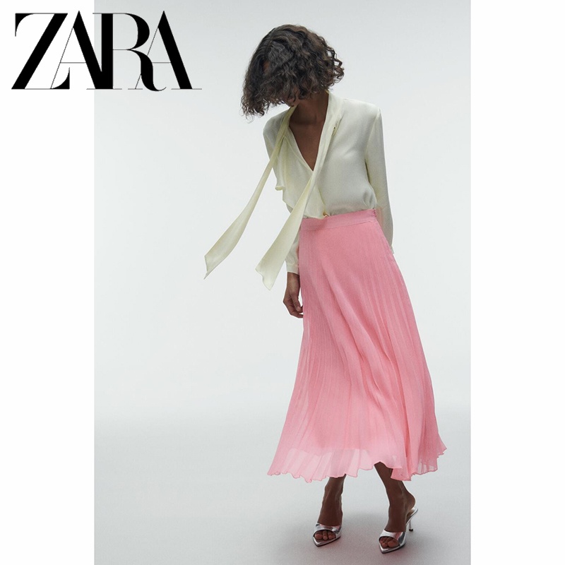 Zara Chân Váy Xếp Ly Lưng Cao Thời Trang Mùa Hè Cho Nữ