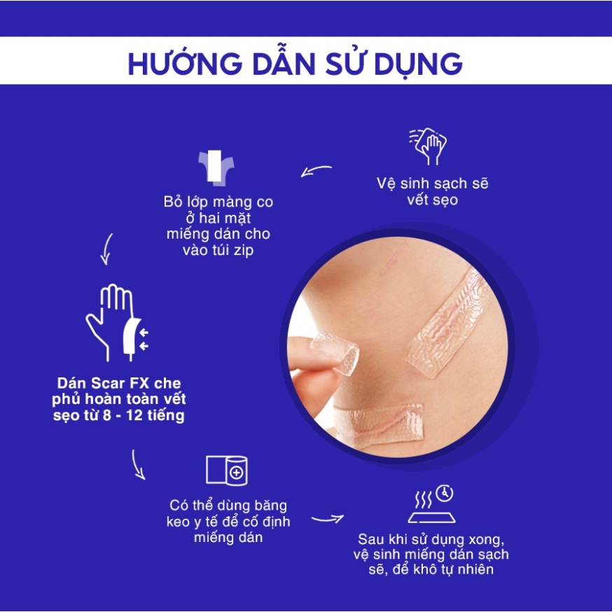 Miếng Dán giảm sẹo Rejuvaskin Scar FX Ngăn Ngừa Và Ép Sẹo Lồi, Phì Đại 2,5cm x 2,5cm