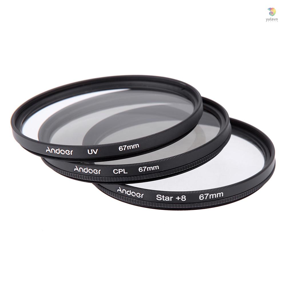 ANDOER Bộ Kính Lọc UV + CPL + Star 8 Điểm 67mm Cho Máy Ảnh DSLR