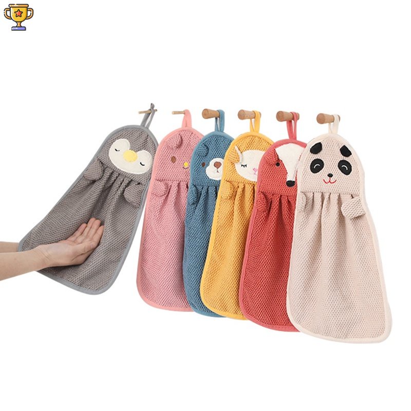 Khăn Lau Tay Thấm Hút Nước Nhanh Khô Có Thể Treo In Họa Tiết Hoạt Hình Dễ Thương Tiện Dụng Cho Nhà Bếp / Phòng Tắm