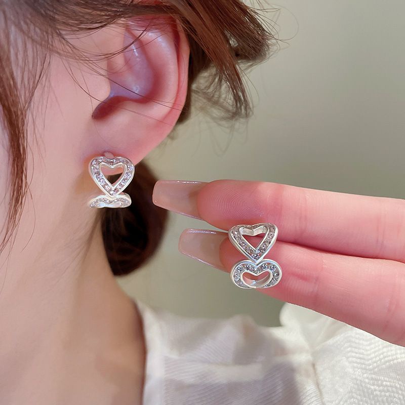 Bông Tai Bạc Hình Trái Tim Đính Đá Opal Trong Suốt Thời Trang Mùa Hè Dễ Phối Đồ