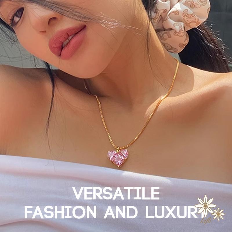 Vòng Cổ Choker Màu Vàng Hồng Mặt Trái Tim Pha Lê Thời Trang Cho Nữ