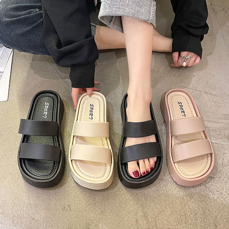 BAILUDAREN.Dép quai ngang đế dày chống trượt mang trong nhà/ ngoài trời tte thường ngày cho nữ